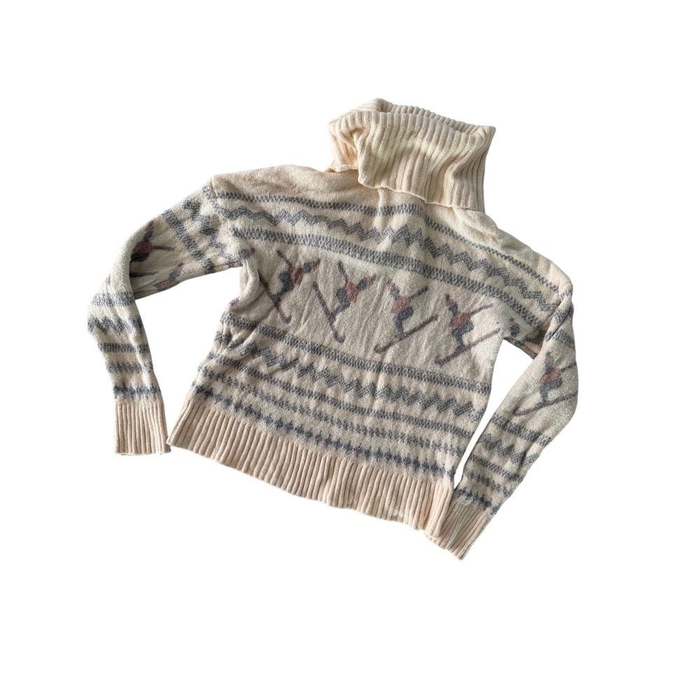 Sincerely Jules Women Cream Ski Intarsia Turtleneck Sweater Small Knit Pullover